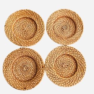 Vintage Wicker Rattan Plate Chargers - Set of 4